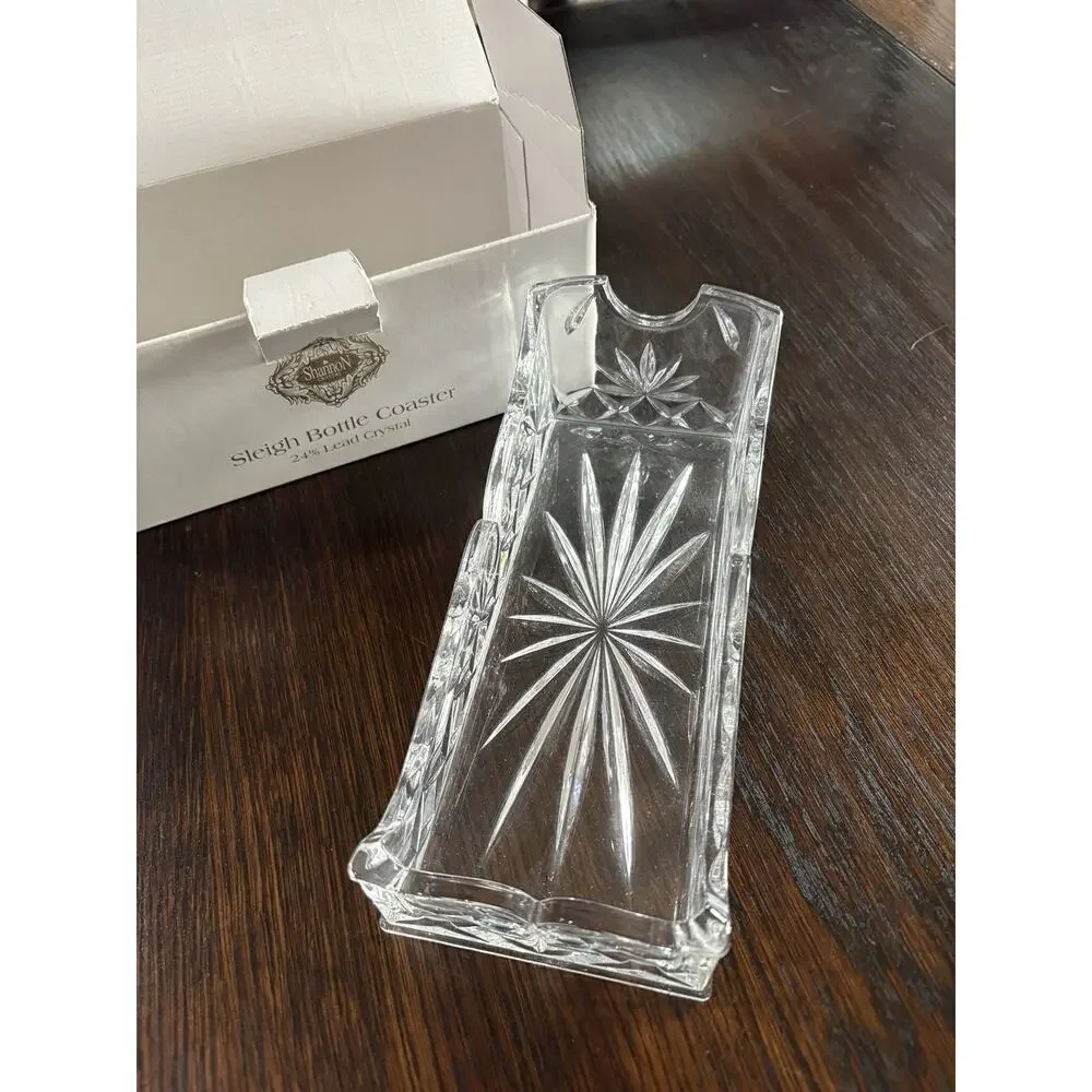 Shannon Godinger 24% Lead Crystal Clear Cut Sleigh Wine Bottle Rest Caddy Holder